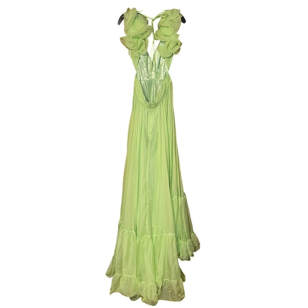 Mac Duggal NEW Size 10 67911 Mint Iconic Ruffle Tiered Cut-Out Chiffon Maxi Gown - Picture 10 of 12